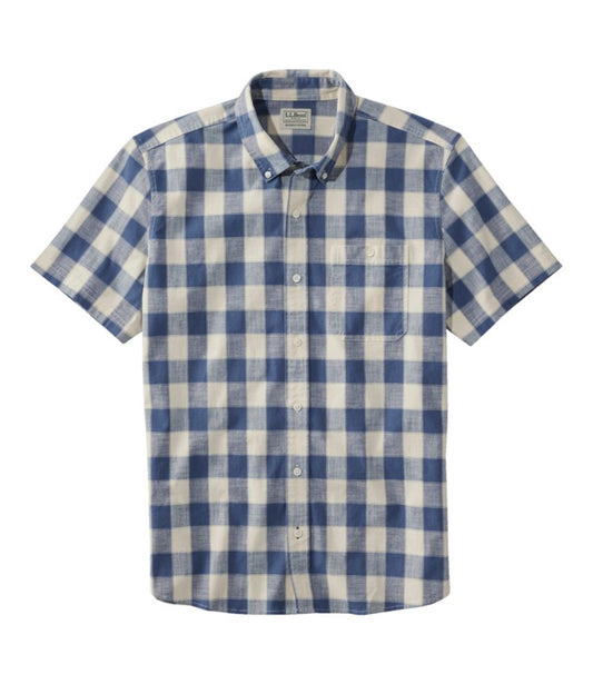Men's Comfort Stretch® Chambray Shirt, Slightly Fitted Untucked Fit, Short-Sleeve, Plaid - US 1637