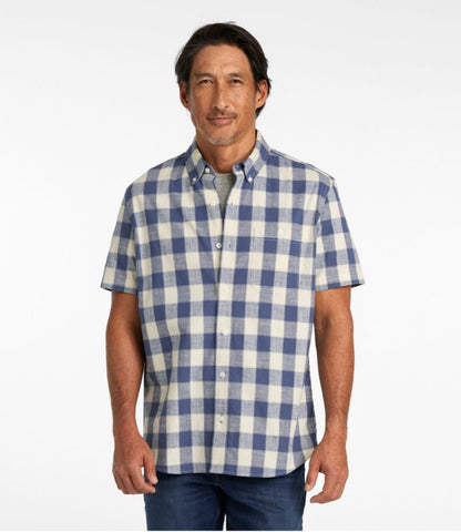 Men's Comfort Stretch® Chambray Shirt, Slightly Fitted Untucked Fit, Short-Sleeve, Plaid - US 1637