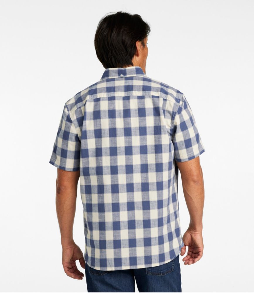 Men's Comfort Stretch® Chambray Shirt, Slightly Fitted Untucked Fit, Short-Sleeve, Plaid - US 1637