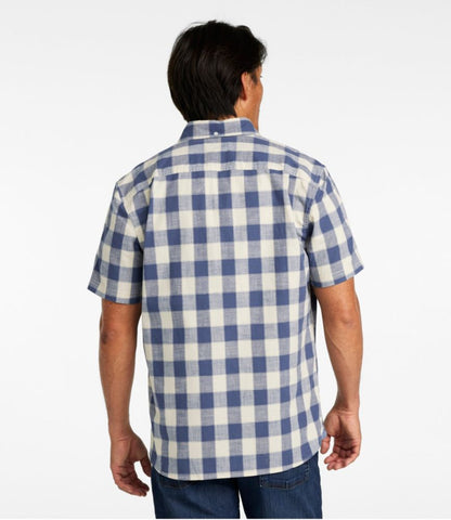Men's Comfort Stretch® Chambray Shirt, Slightly Fitted Untucked Fit, Short-Sleeve, Plaid - US 1637