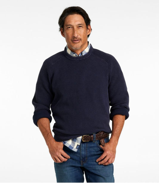 Men's Sunwashed Textured Cotton Sweater, Crewneck - US 4153