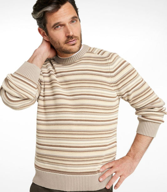 Men's Sunwashed Textured Cotton Sweater, Crewneck, Stripe - US 5123