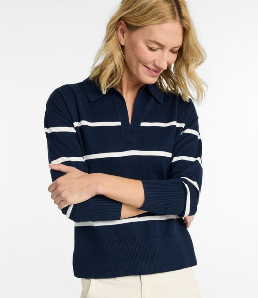 Women's Cotton/Cashmere Sweater, Polo Stripe - US 1004