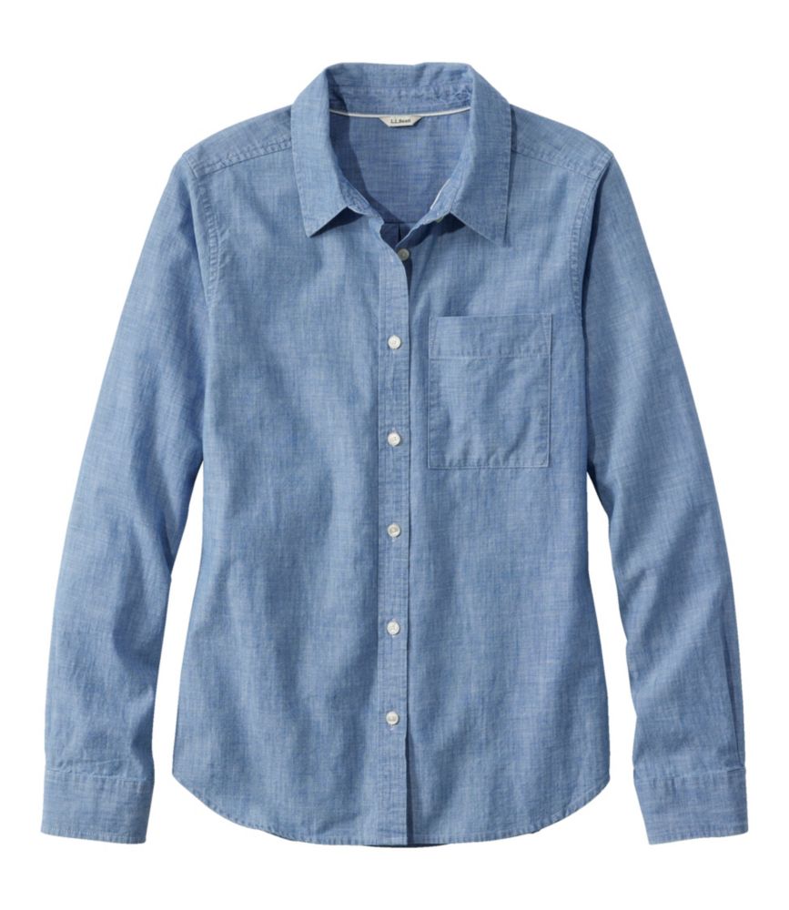 Women's Essential Cotton Shirt, Chambray Long Sleeve - US 9595