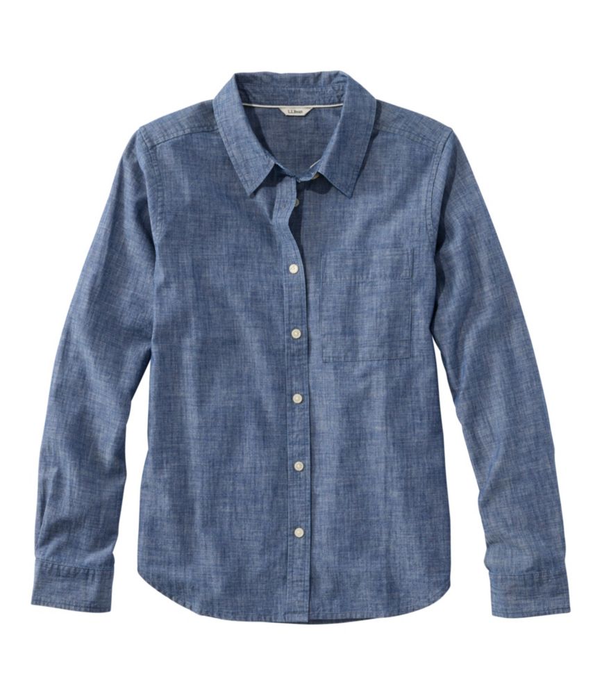 Women's Essential Cotton Shirt, Chambray Long Sleeve - US 7962