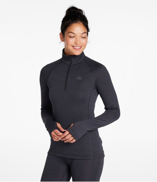 Women's L.L.Bean Midweight Base Layer Crew Top, 1/4 Zip - US 6962