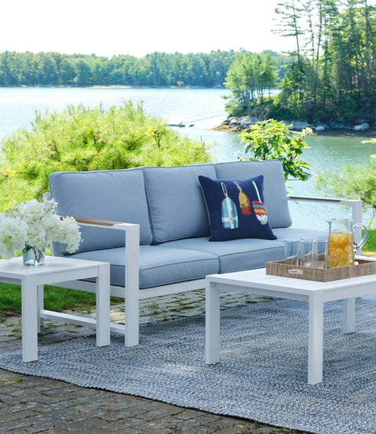 White Aluminum Deep Seating Sofa with Blue Cushions - US 2934