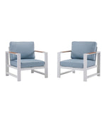 White Aluminum Deep Seating Armchair with Blue Cushions, Set of Two - US 8261