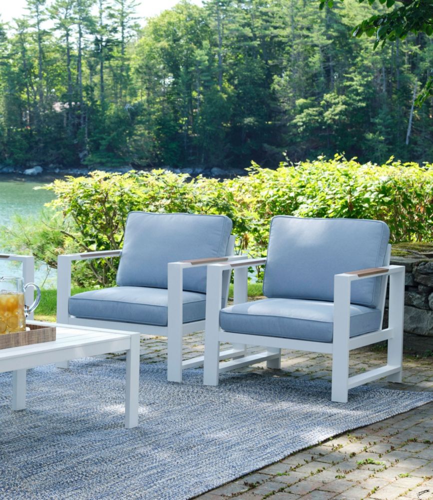 White Aluminum Deep Seating Armchair with Blue Cushions, Set of Two - US 8261