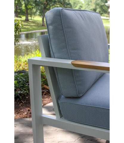 White Aluminum Deep Seating Armchair with Blue Cushions, Set of Two - US 8261