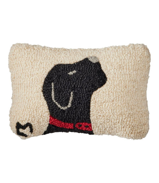 Wool Hooked Throw Pillow, Black Labrador, 8" x 12" - US 7008