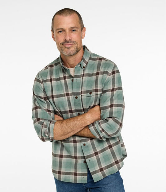 Men's Brushed Jaspé Twill Shirt, Plaid, Traditional Untucked Fit - US 6140