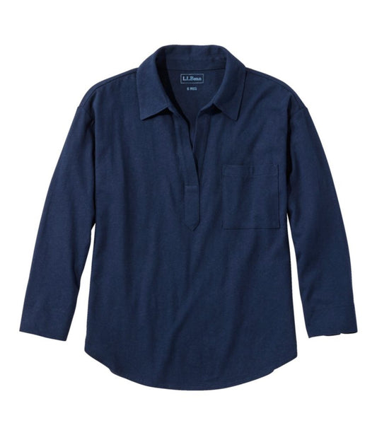 Women's Lakeside Linen/Cotton Tee, Three-Quarter-Sleeve Splitneck Polo - US 6286