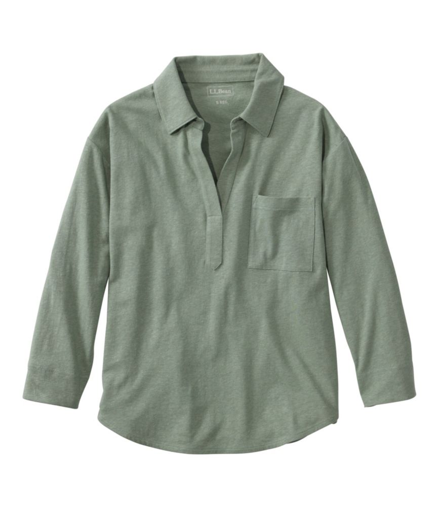 Women's Lakeside Linen/Cotton Tee, Three-Quarter-Sleeve Splitneck Polo - US 7941