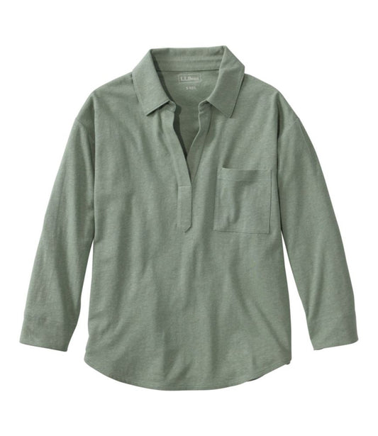 Women's Lakeside Linen/Cotton Tee, Three-Quarter-Sleeve Splitneck Polo - US 7941