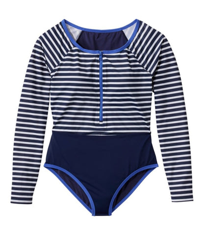 Women's Coastal Essentials Swimwear, Long-Sleeve Tanksuit Print - US 0715