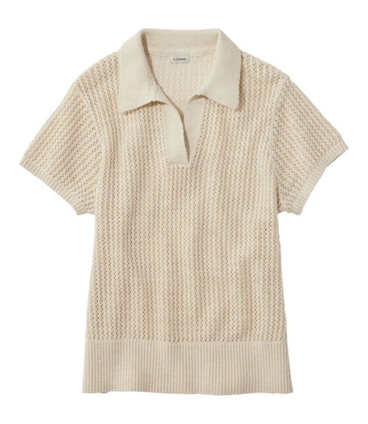 Women's Organic Cotton Slub Pointelle Sweater, Polo - US 9267