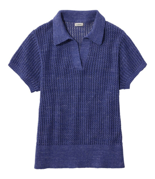 Women's Organic Cotton Slub Pointelle Sweater, Polo - US 4035