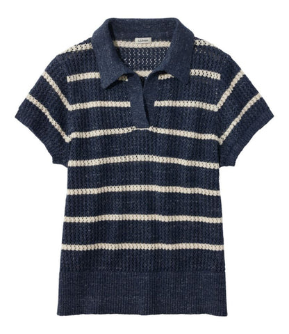 Women's Organic Cotton Slub Pointelle Sweater, Polo - US 9395