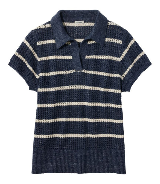 Women's Organic Cotton Slub Pointelle Sweater, Polo - US 9395