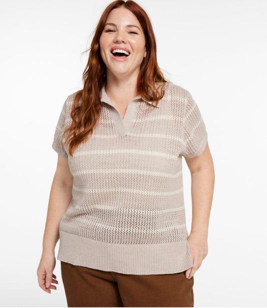 Women's Organic Cotton Slub Pointelle Sweater, Polo - US 6601