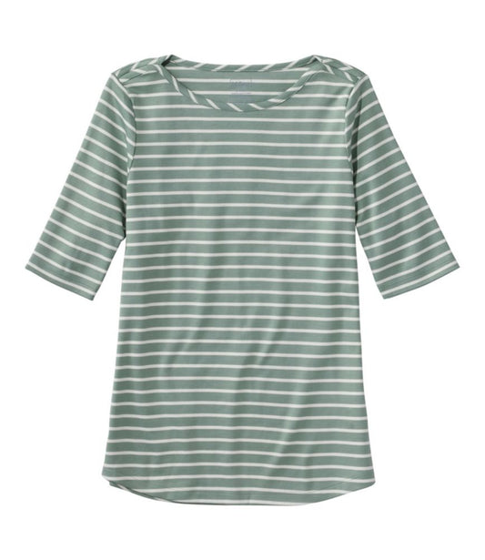 Women's Pima Cotton Tee, Elbow-Sleeve Boatneck Stripe - US 3536
