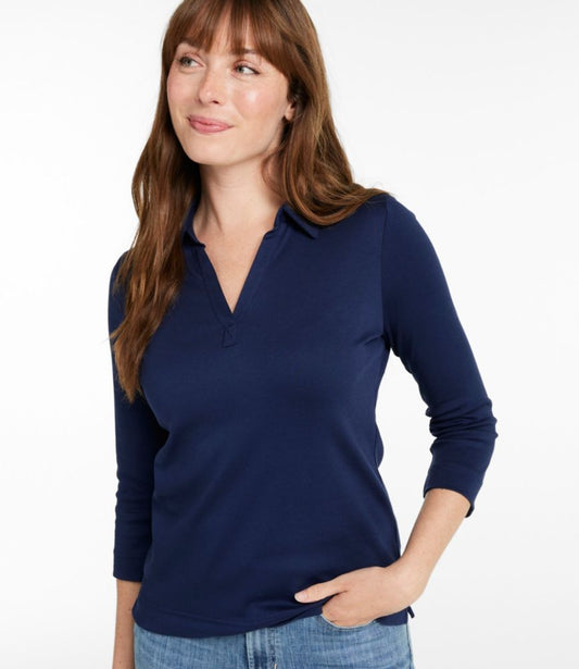 Women's Pima Cotton Tee, Three-Quarter-Sleeve Polo - US 8597