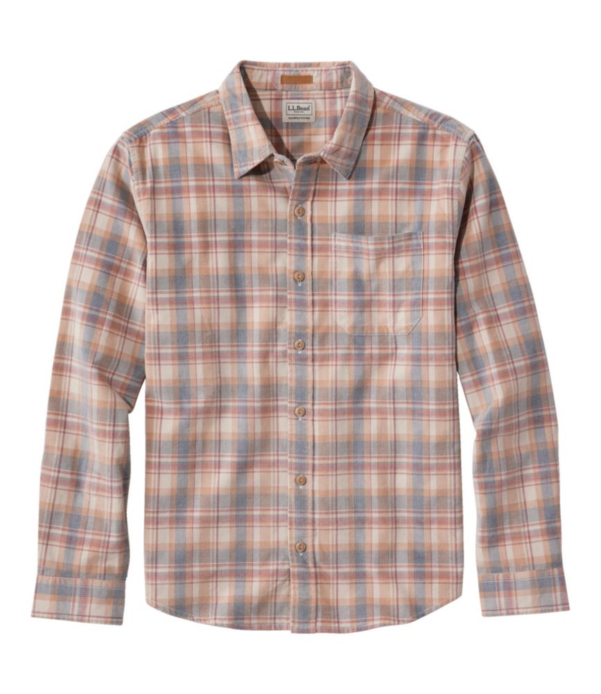 Men's Sunwashed Corduroy Shirt, Slightly Fitted Untucked Fit, Plaid - US 5131