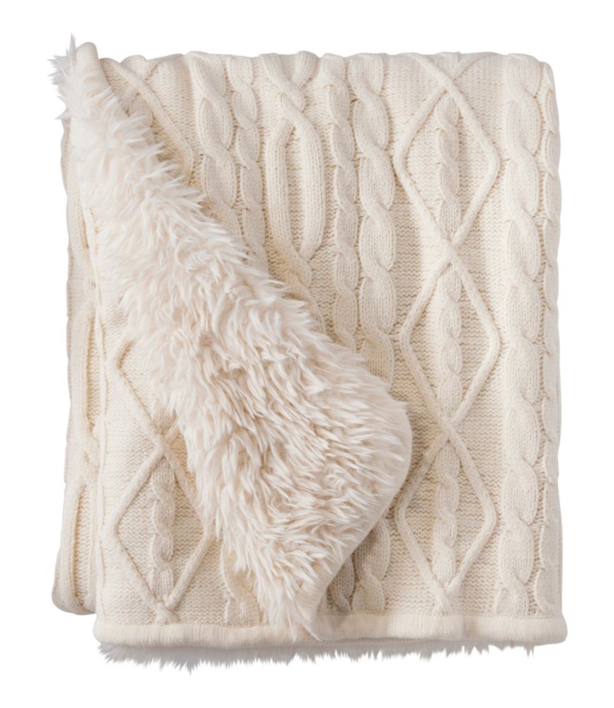 1912 Heritage Knit Faux Fur Throw, Cable - US 9888