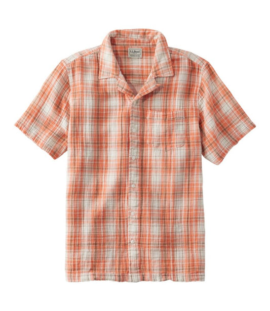 Men's Cloud Gauze Shirt, Short-Sleeve, Slightly Fitted Untucked Fit, Plaid - US 5639