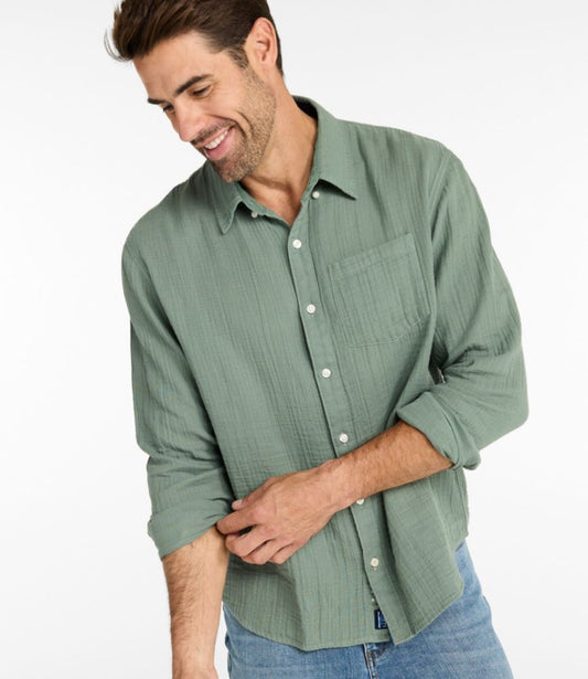 Men's Cloud Gauze Shirt, Long-Sleeve, Slightly Fitted Untucked Fit - US 0717