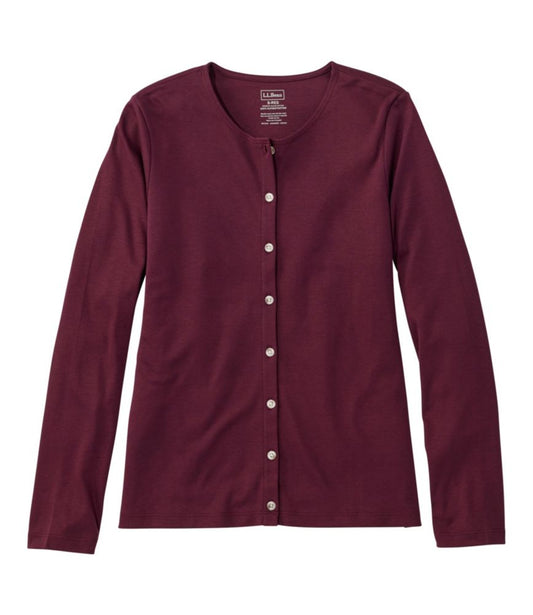Women's Pima Cotton Tee, Long-Sleeve Crewneck Cardigan - US 0875