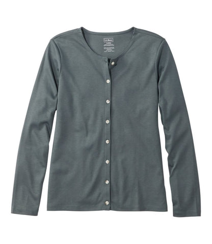 Women's Pima Cotton Tee, Long-Sleeve Crewneck Cardigan - US 0736
