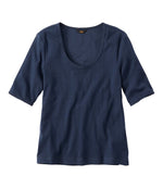 Women's Signature Premium Essential Pointelle Tee, Elbow-Sleeve Scoopneck - US 2636