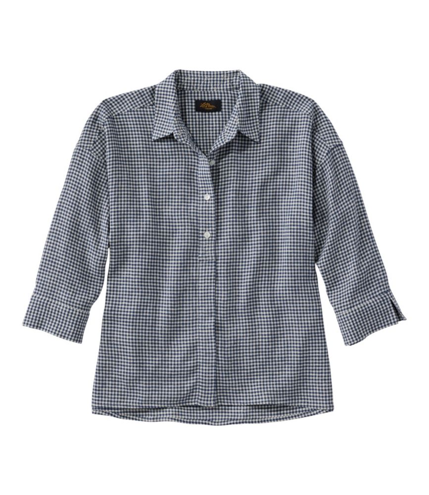 Women's Signature Linen-Blend Button-Front Shirt, Three-Quarter-Length Sleeve - US 4900