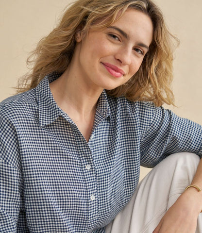 Women's Signature Linen-Blend Button-Front Shirt, Three-Quarter-Length Sleeve - US 4900