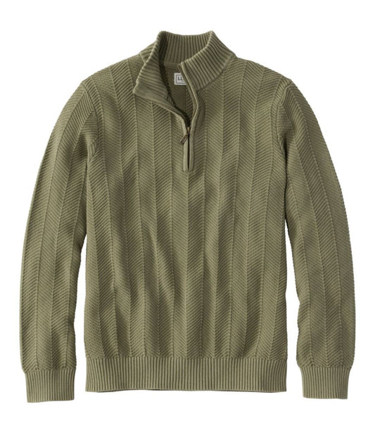 Men's Sunwashed Textured Cotton Sweater, Herringbone 1/4 Zip - US 0253
