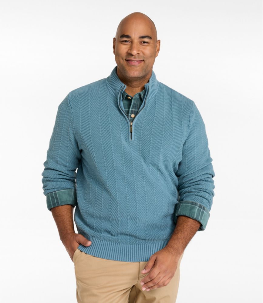 Men's Sunwashed Textured Cotton Sweater, Herringbone 1/4 Zip - US 8613
