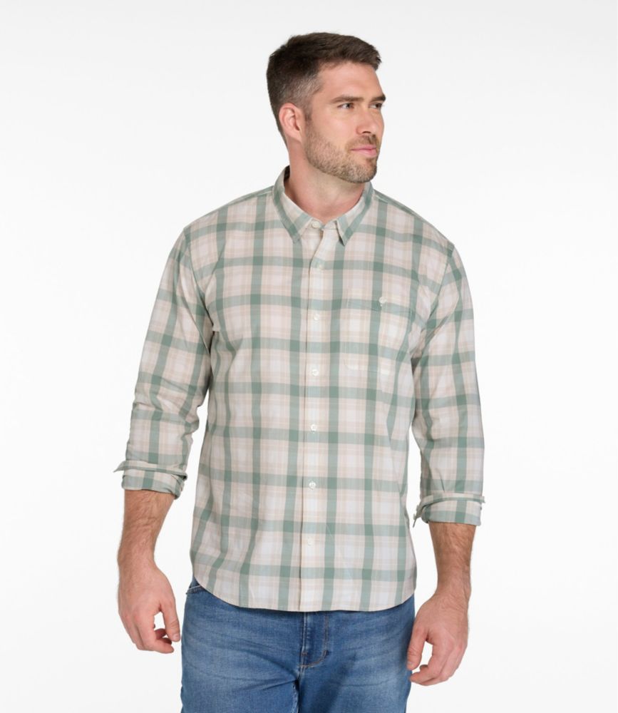 Men's Comfort Stretch Performance® Chambray Shirt, Long-Sleeve, Slightly Fitted Untucked Fit, Plaid - US 5967