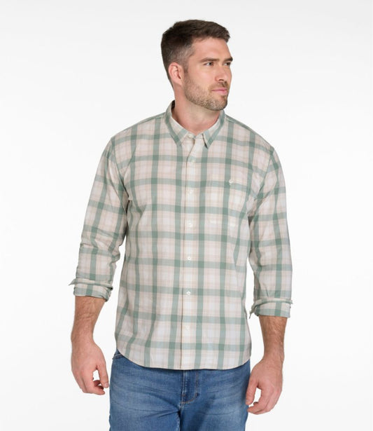 Men's Comfort Stretch Performance® Chambray Shirt, Long-Sleeve, Slightly Fitted Untucked Fit, Plaid - US 5967