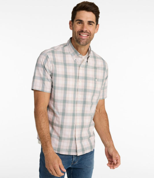 Men's Comfort Stretch Performance® Chambray Shirt, Short-Sleeve, Slightly Fitted Untucked Fit, Plaid - US 1823