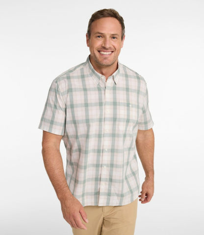 Men's Comfort Stretch Performance® Chambray Shirt, Short-Sleeve, Slightly Fitted Untucked Fit, Plaid - US 1823