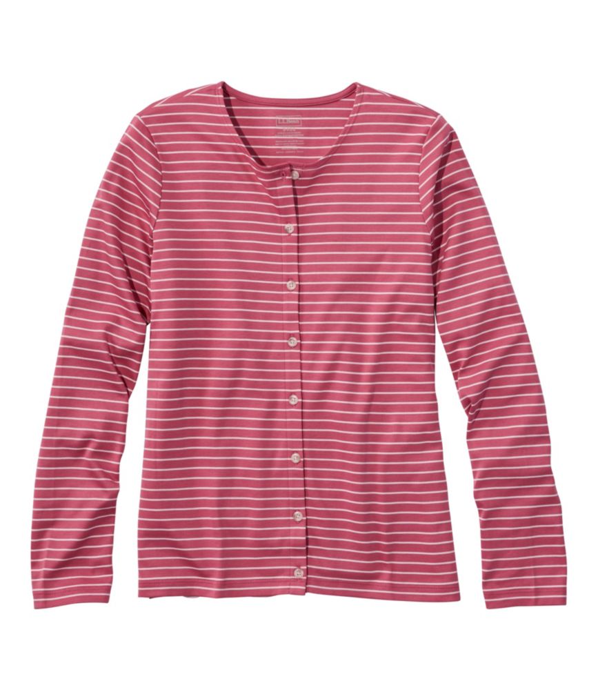 Women's Pima Cotton Tee, Long-Sleeve Crewneck Cardigan Stripe - US 2611