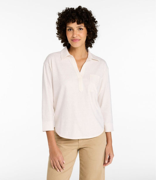 Women's Lakeside Linen/Cotton Tee, Three-Quarter-Sleeve Splitneck Polo Print - US 0915