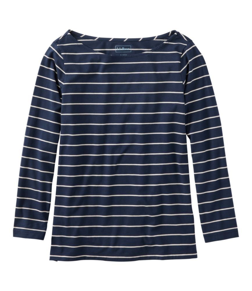 Women's Soft Stretch Supima-Blend Tee, Boatneck Bracelet-Sleeve Stripe - US 8292
