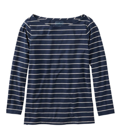 Women's Soft Stretch Supima-Blend Tee, Boatneck Bracelet-Sleeve Stripe - US 8292