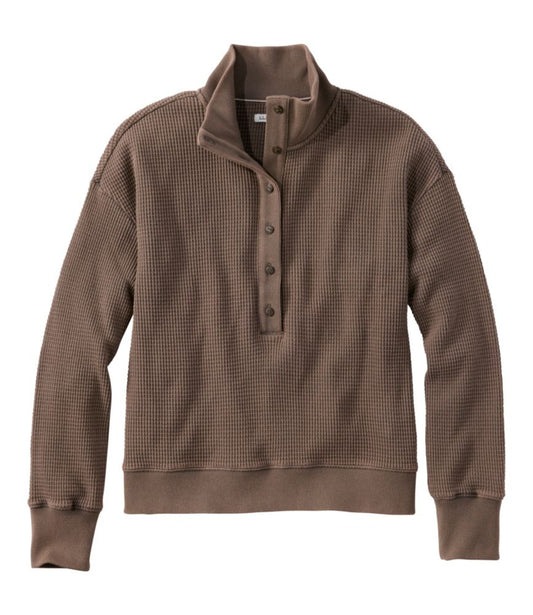 Women's Sunwashed Waffle Top, Mockneck Henley - US 6600