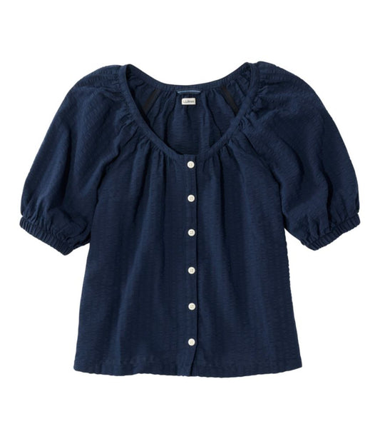 Women's Bean's Seacoast Seersucker Scoopneck Shirt - US 4744