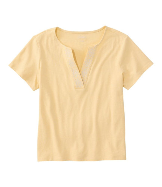 Women's Lakeside Linen/Cotton Tee, Short-Sleeve Embroidered Splitneck - US 5063