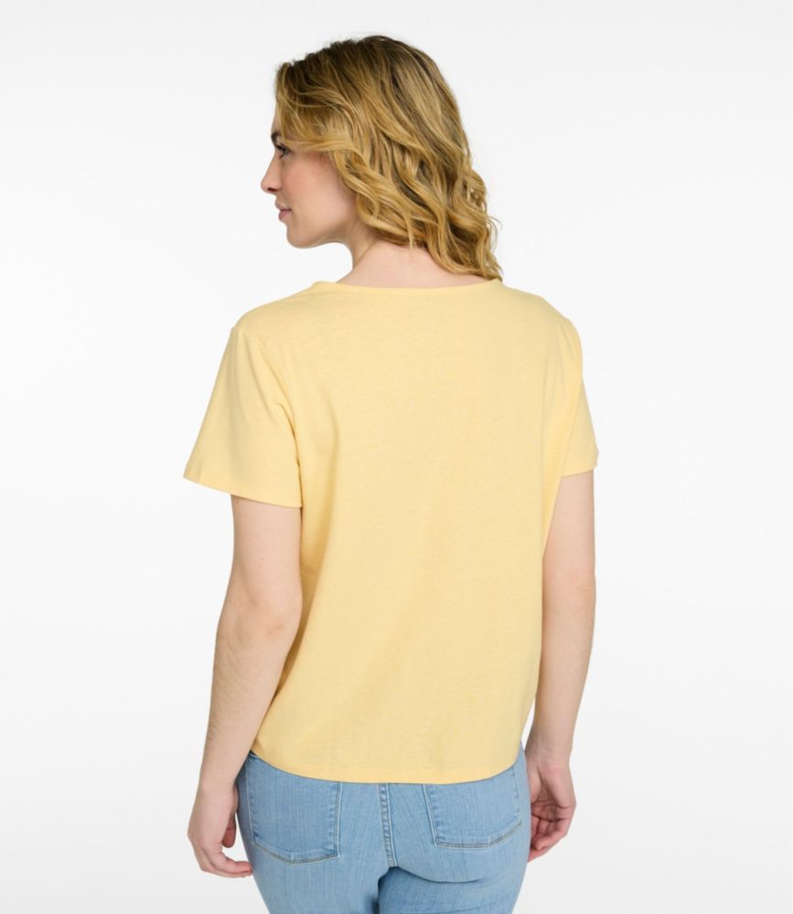 Women's Lakeside Linen/Cotton Tee, Short-Sleeve Embroidered Splitneck - US 5063